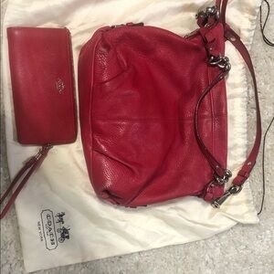 Coach Vibrant Red Leather Shoulder Bag and Wallet